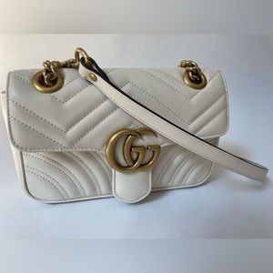 Gucci GG Mini Marmont Chain Convertible Crossbody White Leather